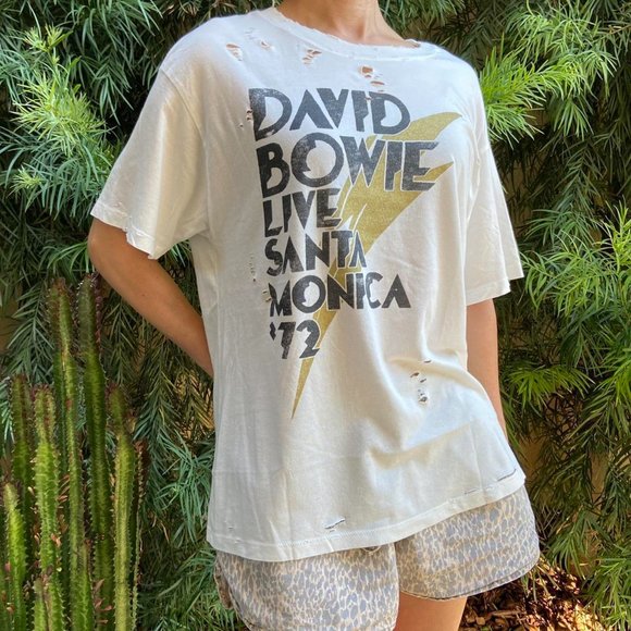 David Bowie Live Santa Monica '72 Light Cream crewneck T-shirt Size M - Picture 2 of 4